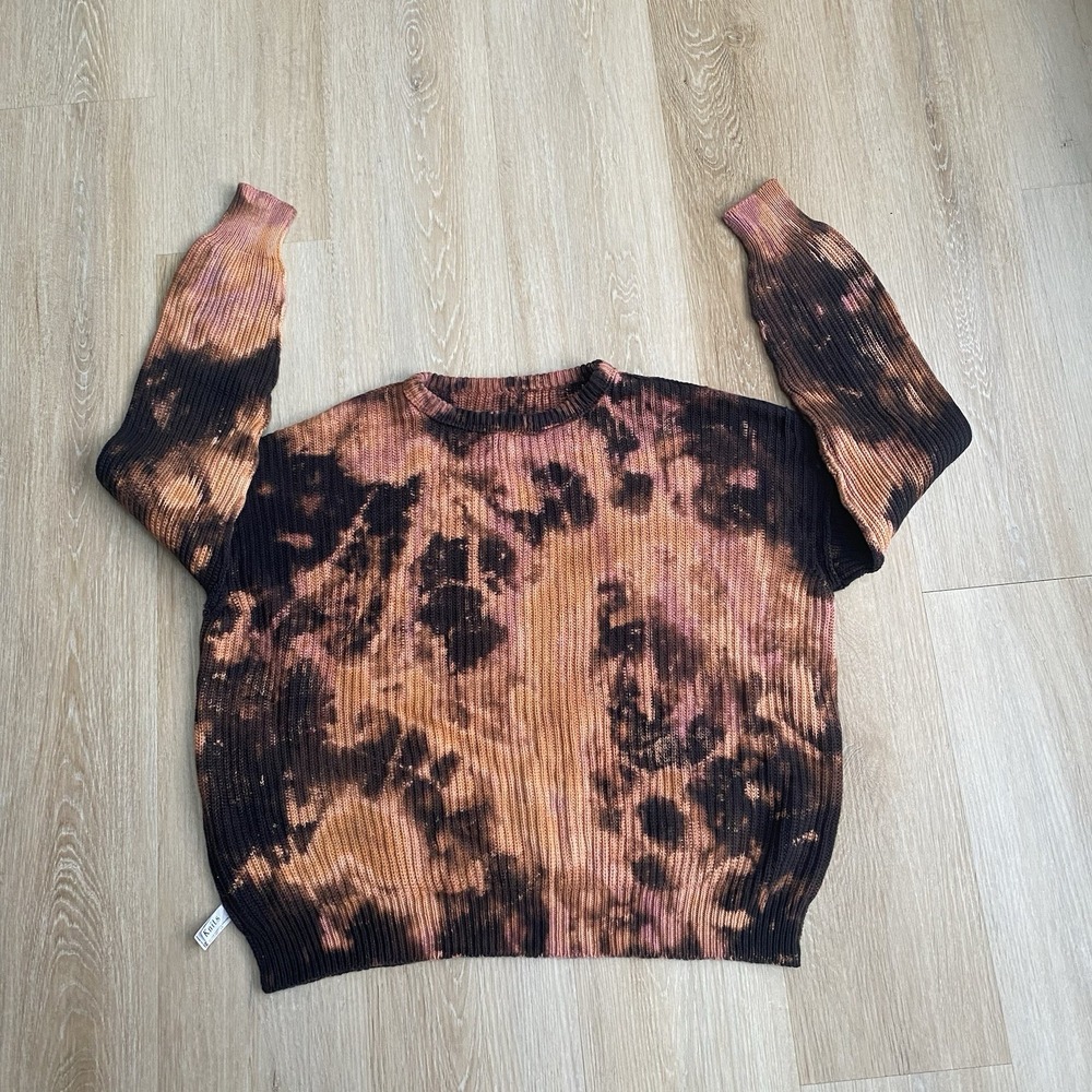 Los Angeles Apparel Knits Acid Wash Bleach Tie Dye Sweater Heavy Knit Crewneck M
